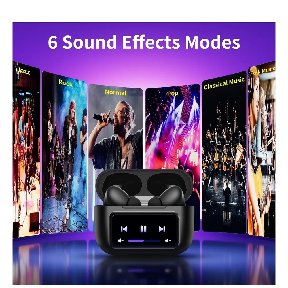 Smart Screen Black Wireless Earbuds with Charging Case